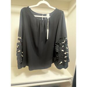 NWT Joie Black Blouse with Cutout Detail Sleeves Size XL